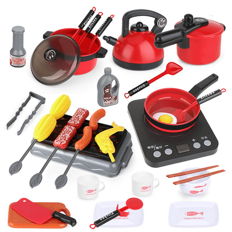 10/15/28/36/44Pcs Kids Kitchen Pretend Play Toys Cookware Toys with Pots and Pans for Toddlers Girls Boys Cooking Playset Toys for Kids Kitchen Playset Accessories - MRSLM