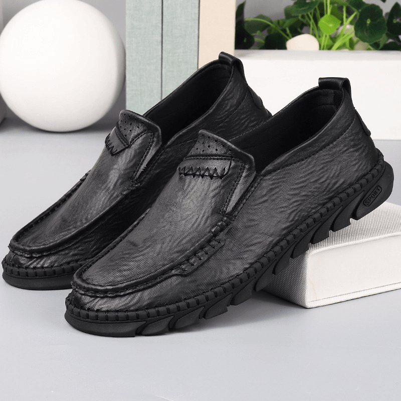 Men Microfiber Leather Breathable Hand Stitching Comfy Soft Sole Casual Shoes - MRSLM