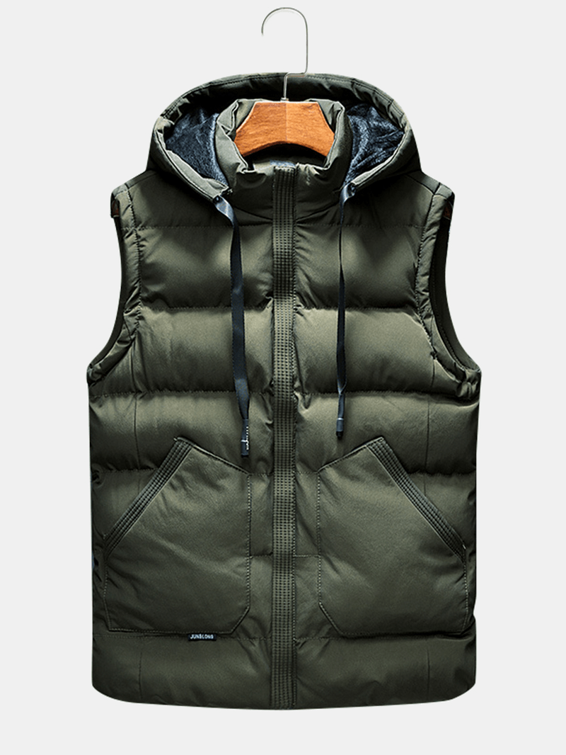 Mens Solid Color Zipper Sleeveless Casual Hooded Gilet Vests with Pocket - MRSLM