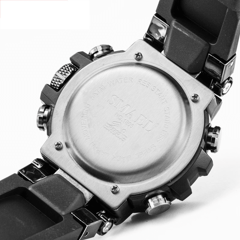 SMAEL 1803 Metal Case Luminous Needle 5ATM Waterproof Sport Dual Display Digital Watch - MRSLM