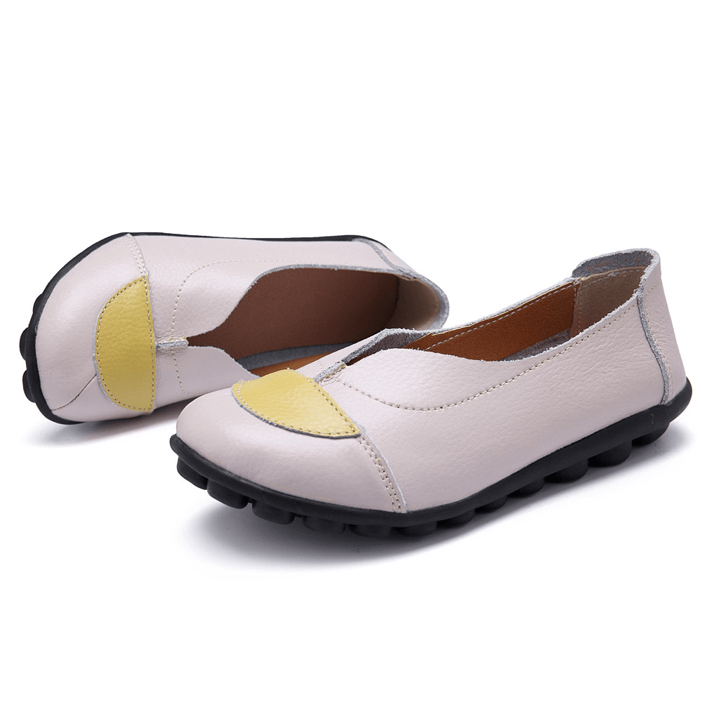 Women V Shaped Stitching Leather Casual Flat Loafers Shoes - MRSLM