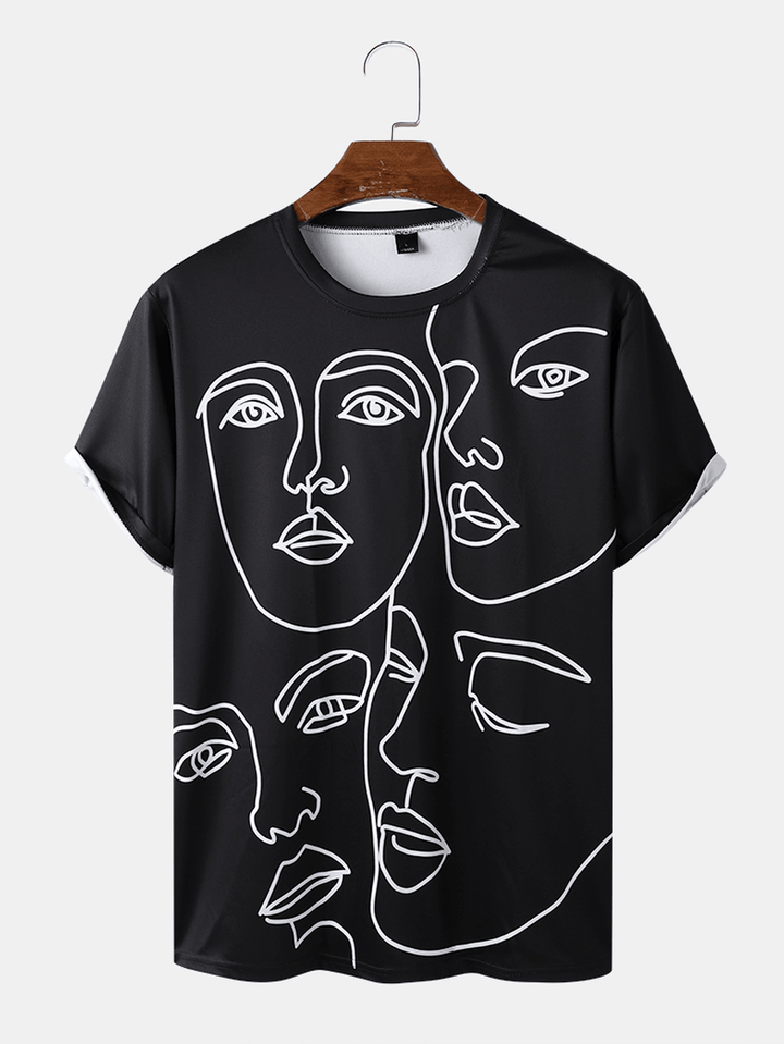 Mens Casual Face Line Graphics T-Shirts - MRSLM