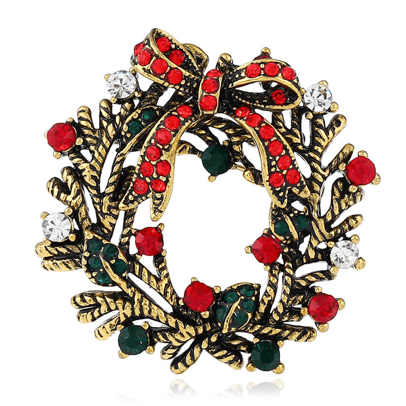 Christmas Wreath Festive Brooch Pin Gift Shirt Collar Brooch Sliver & Gold - MRSLM