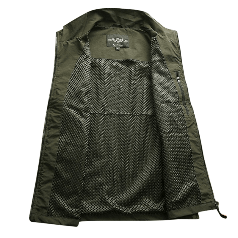 Mens Fashion Multi Pockets Solid Color Loose Fit Casual Vest - MRSLM