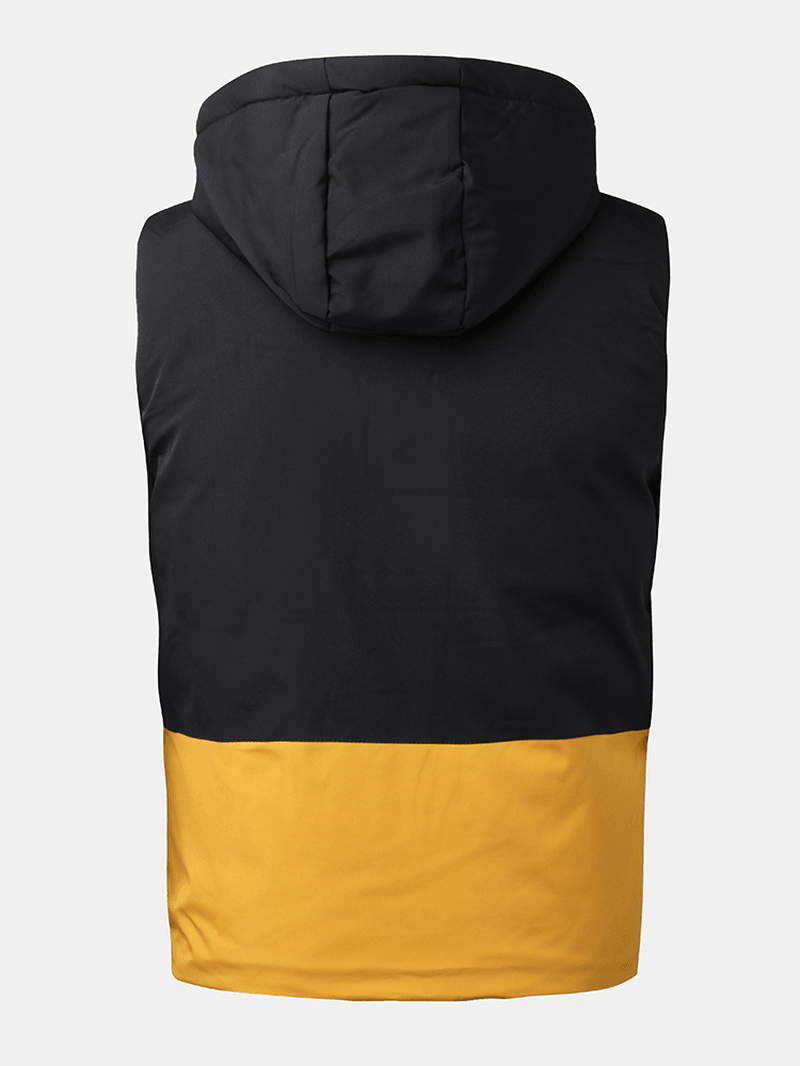 Mens Contrast Patchwork Warm Windproof Hooded Padded Gilet Vests with Multi Pocket - MRSLM