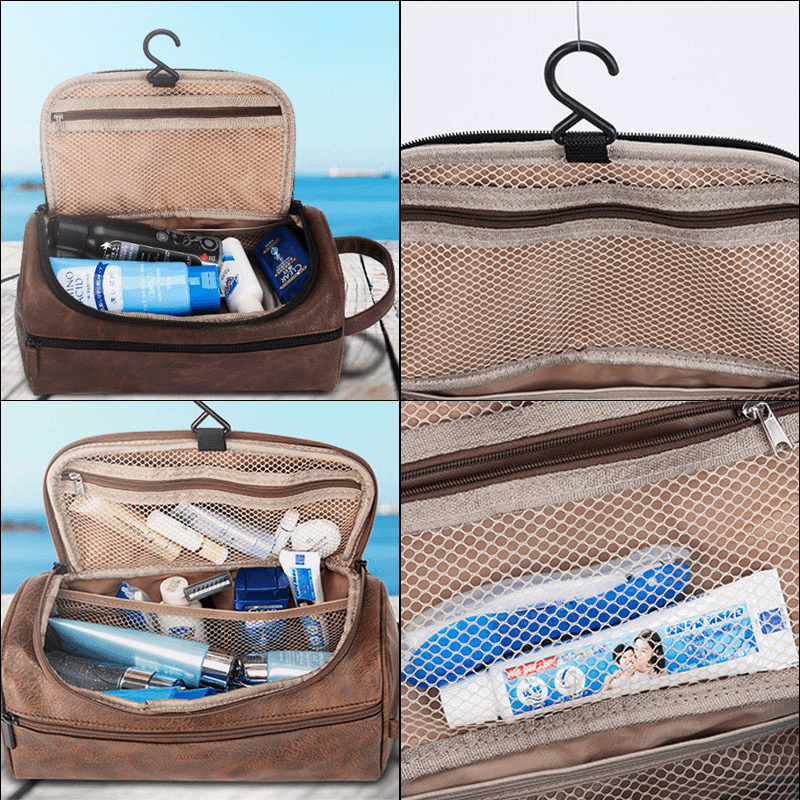 Men PU Leather Large Capacity Multifunction Waterproof Travel Cosmetic Bag Storage Bag Handbags - MRSLM