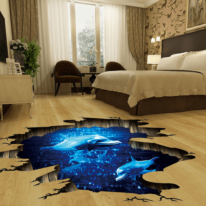Miico Creative 3D Deep Sea Dolphin Removable Home Room Decorative Wall Floor Decor Sticker - MRSLM