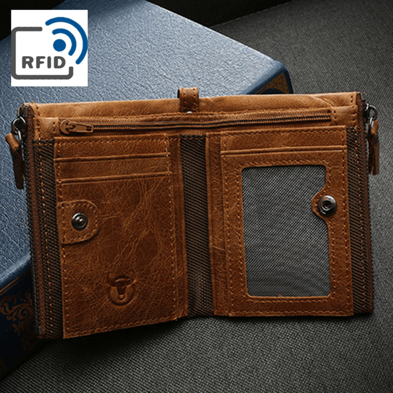 RFID Antimagnetic Genuine Leather Wallet Vintage 7 Card Holders Coin Bag for Men - MRSLM