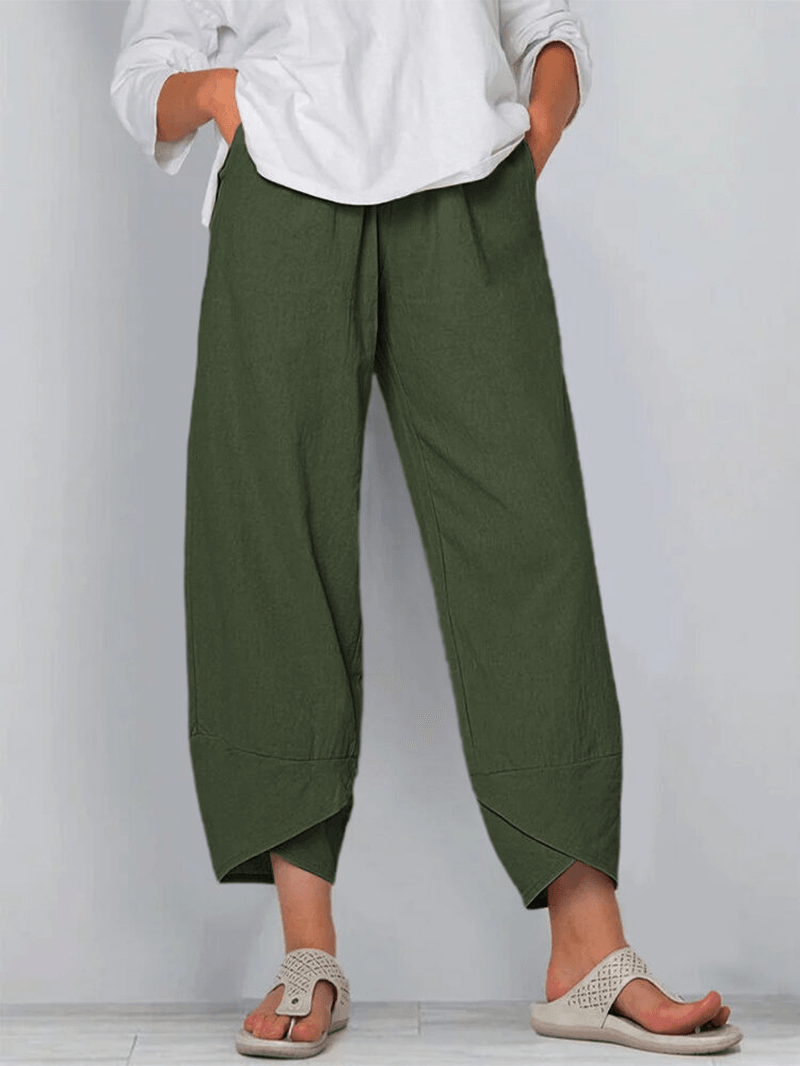 Solid Color Elastic Waist Casual Pants with Pockets - MRSLM