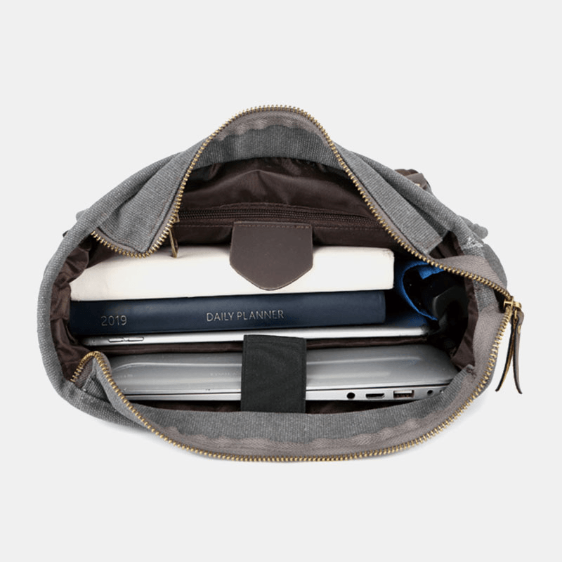 Men Casual Large Capacity Wear-Resistant Canvas Backpack Vintage 15.6 Inch Laptop Bag - MRSLM