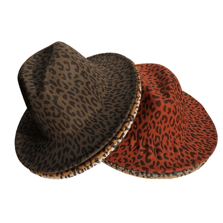 Woolen Leopard Print Top Hat with Flat Brim - MRSLM