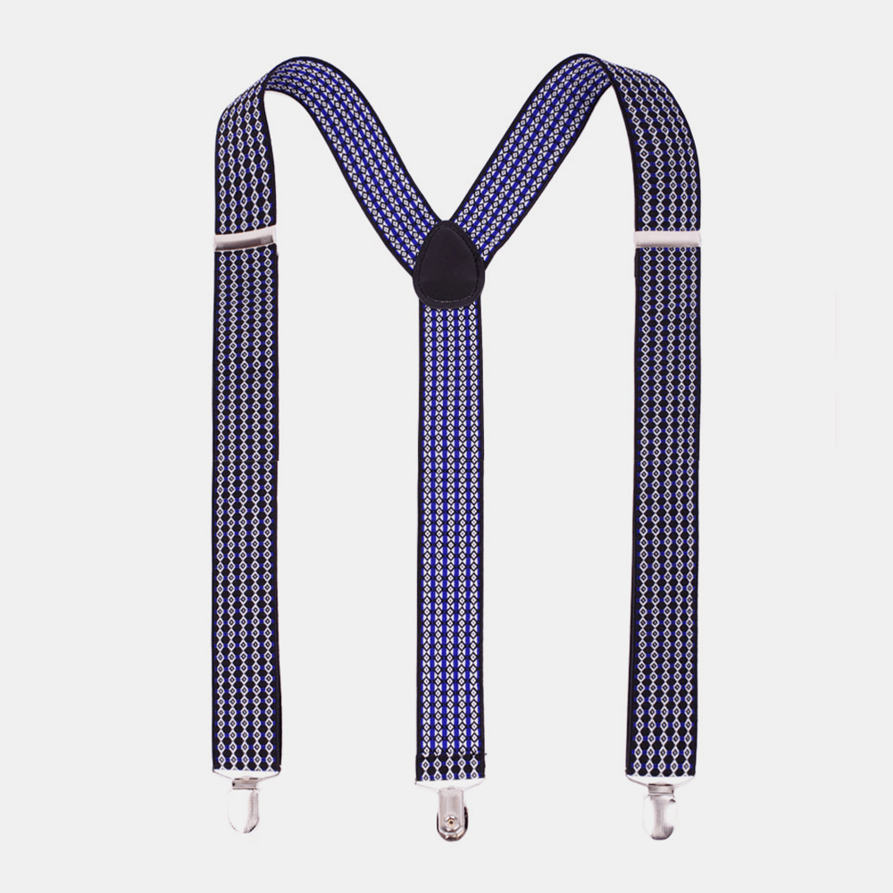 Men Geometry Pattern 3 Clip 100Cm Adjustable High Elastic Shoulder Sling Trouser Strap Suspenders Braces Belt - MRSLM
