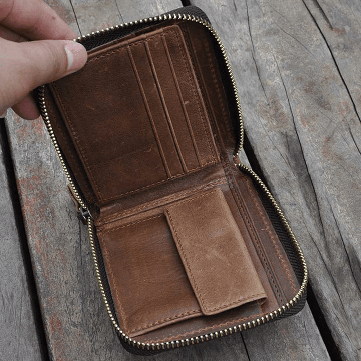 Men Vintage Coin Bag Large Capacity Genuine Leather Wallet - MRSLM