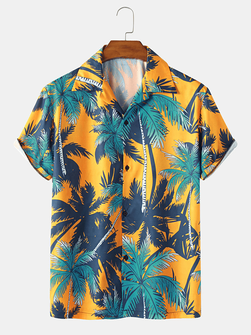 Mens Holiday Coconut Tree Print Hawaii Shirts - MRSLM