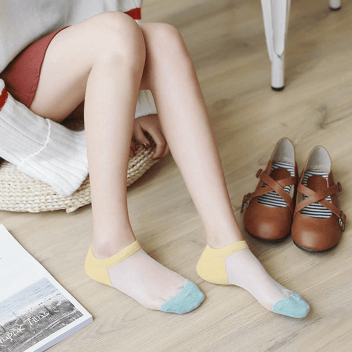 Women Crystal Glass Silk Socks Summer Thin Breathable Transparent Ankle Socks - MRSLM