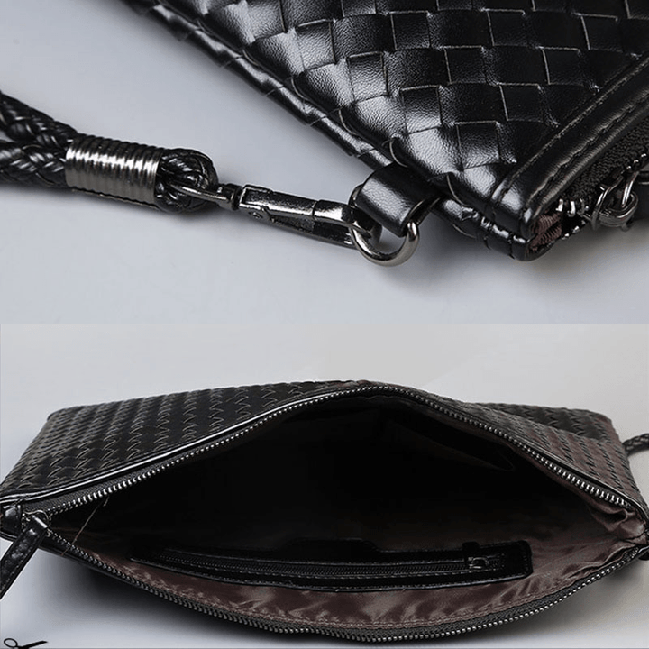 Unisex Faux Leather Woven Pattern Solid Color Business A4 Paper File Bag Envelope Bag Clutch Bag - MRSLM