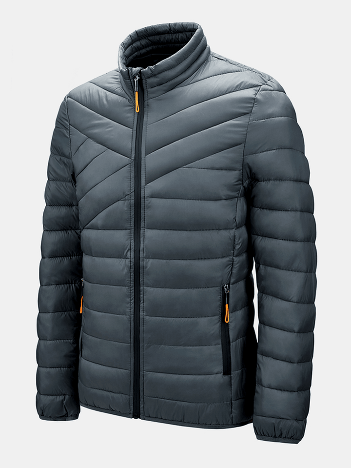 Mens Solid Quilted Zip up Basic Padded Coats with Welt Pocket - MRSLM