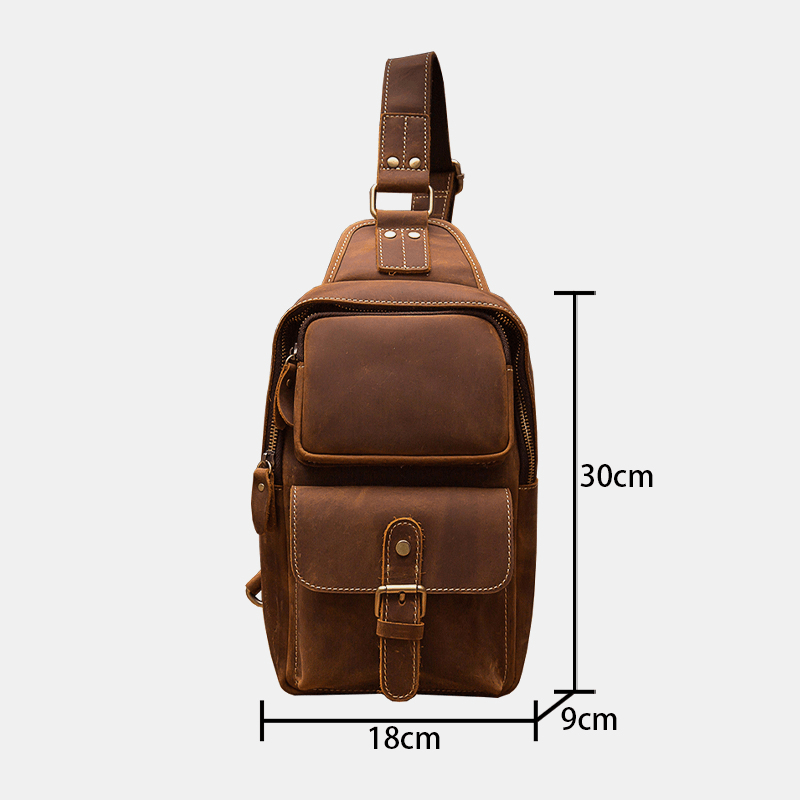 Ekphero Men PU Leather Multi-Pocket Chest Bag Retro Large Capacity Anti-Theft Crossbody Shoulder Bags - MRSLM
