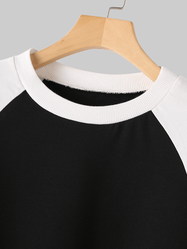 Women Contrasting Colors High Neck Long Raglan Sleeves Pullover Sweatshirts - MRSLM