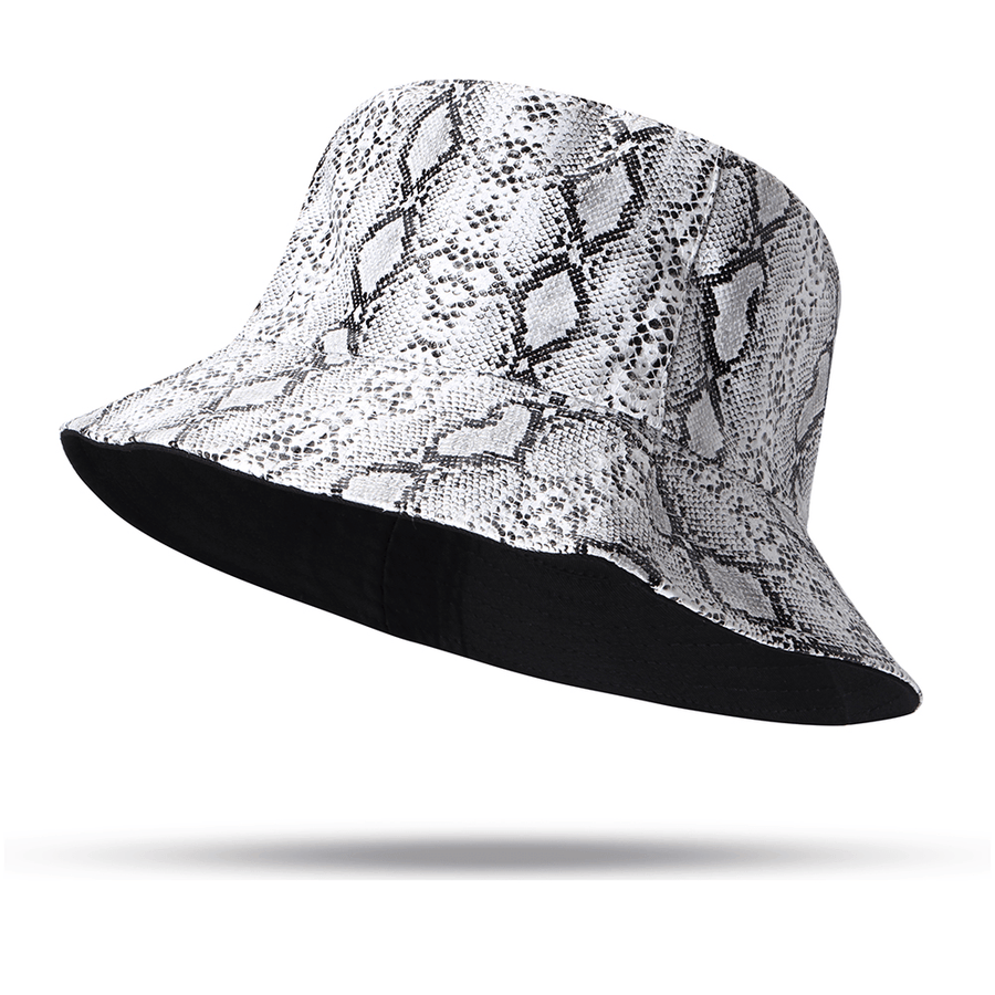 Unisex Snake Pattern Bucket Hat Double-Sided Bucket Hat Wearable Sun Shade Fisherman Hat - MRSLM