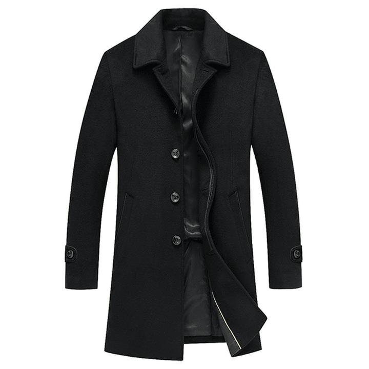 Black Business Stylish Woolen Overcoat Mid Long Trench Coat - MRSLM