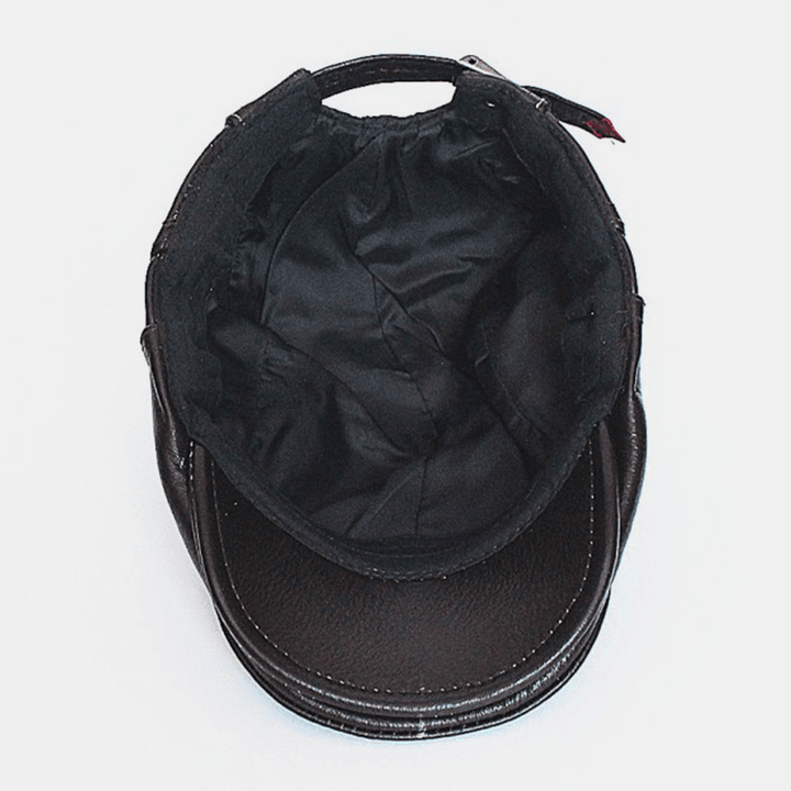 Men Genuine Leather plus Thick Keep Warm Casual Forward Hat Beret Hat - MRSLM