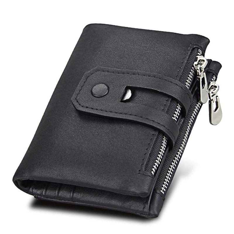 RFID Blocking Secure Wallet 11 Card Slots Vintage Genuine Leather Mens Zipper Wallet - MRSLM