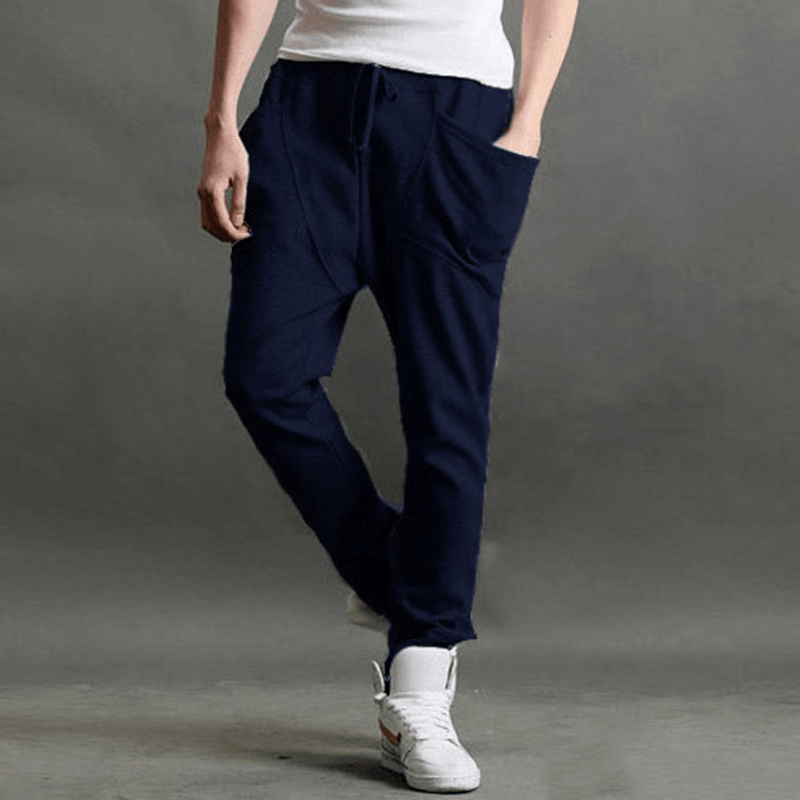 Men'S Sports Polyester Loose Drawstring Solid Color Casual Track Pants - MRSLM