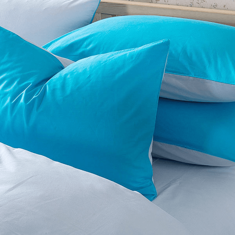 100% Cotton 3/4 Pieces Bedding Sets Sky Blue Reactive Dyeing Duvet Cover Flat Sheet Pillow Case Set - MRSLM