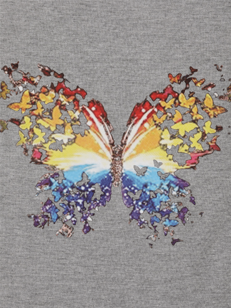 Butterfly Print round Neck Short Sleeve Summer Wild Casual T-Shirts - MRSLM