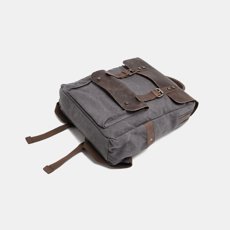 Men Retro Vintage Multifunction Canvas Leather Anti-Theft Backpack - MRSLM