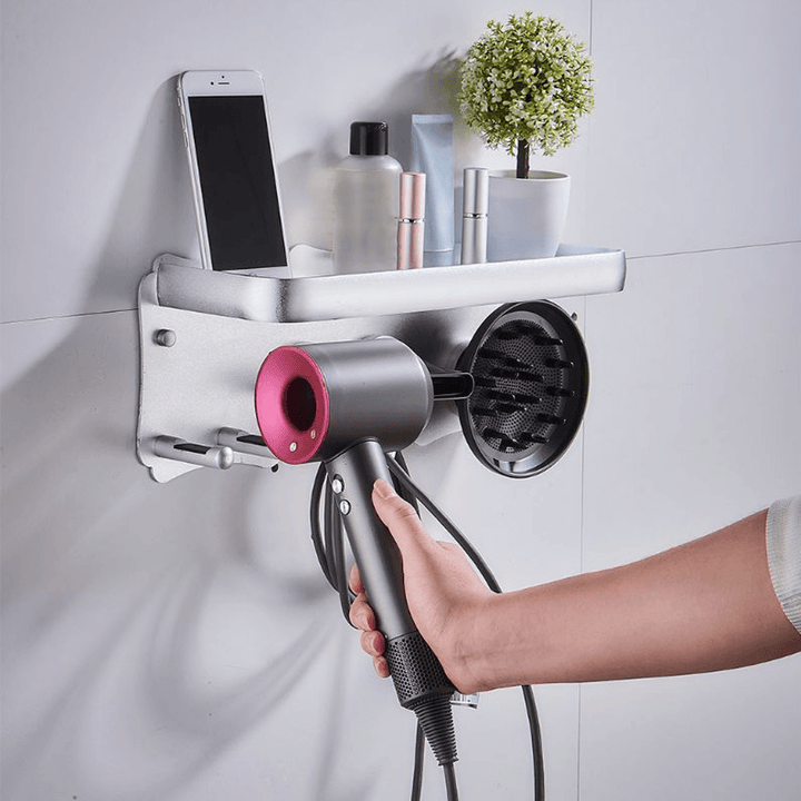 Bathroom Holder No Drilling Wall Mount Hanger for Hair Dryer Toothbrush Towel Holder - MRSLM