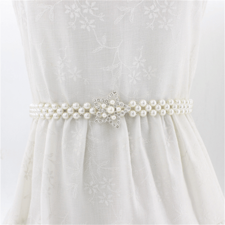 Women'S Rhinestone Pearl Waist Chain Fashion Dress Decoration - MRSLM