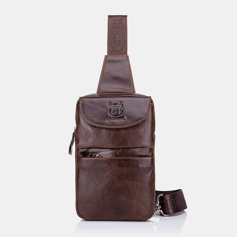 Bullcaptain Vintage Genuine Leather Chest Bag Shoulder Bag for Men - MRSLM