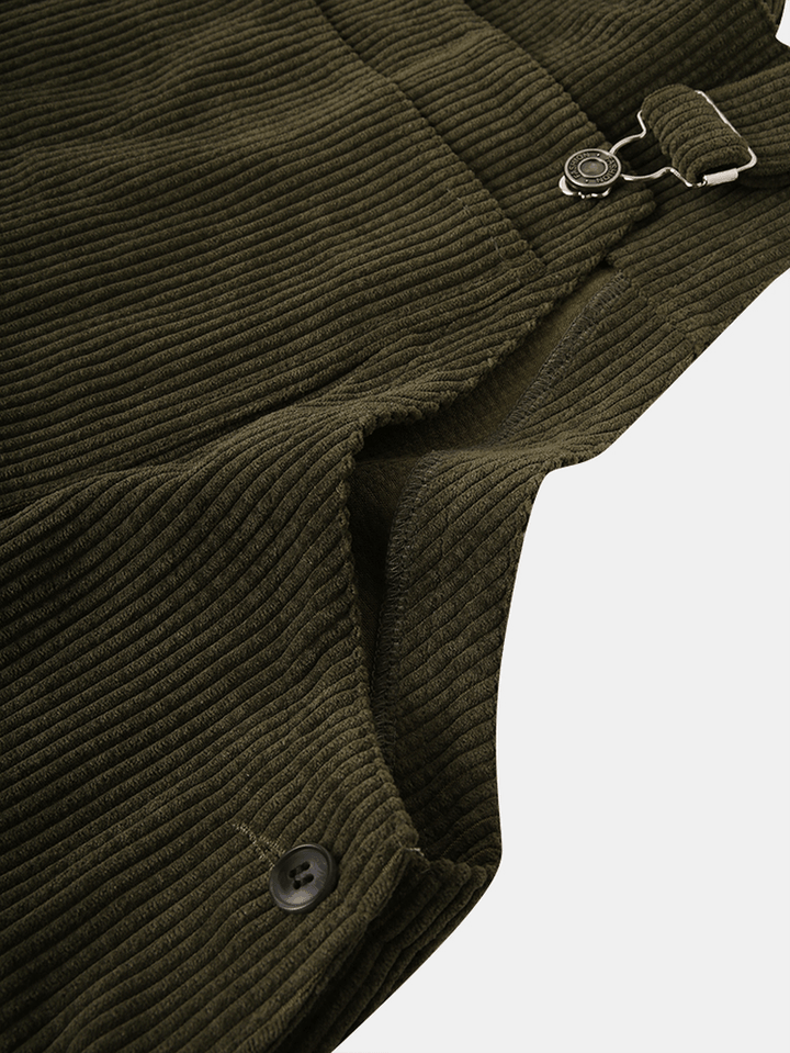 Mens Corduroy Solid Color Side Pocket Sleeveless Loose Jumpsuits - MRSLM