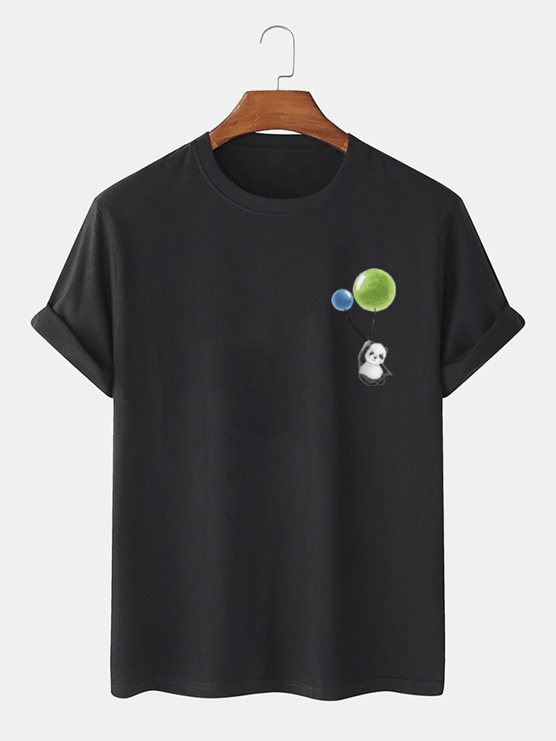 Mens Cute Cartoon Panda Printed 00% Cotton Short Sleeve T-Shirts - MRSLM