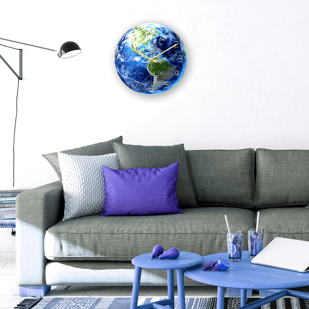 CC023 Creative Earth Pattern Wall Clock Mute Wall Clock Quartz Wall Clock for Home Office Decorations - MRSLM