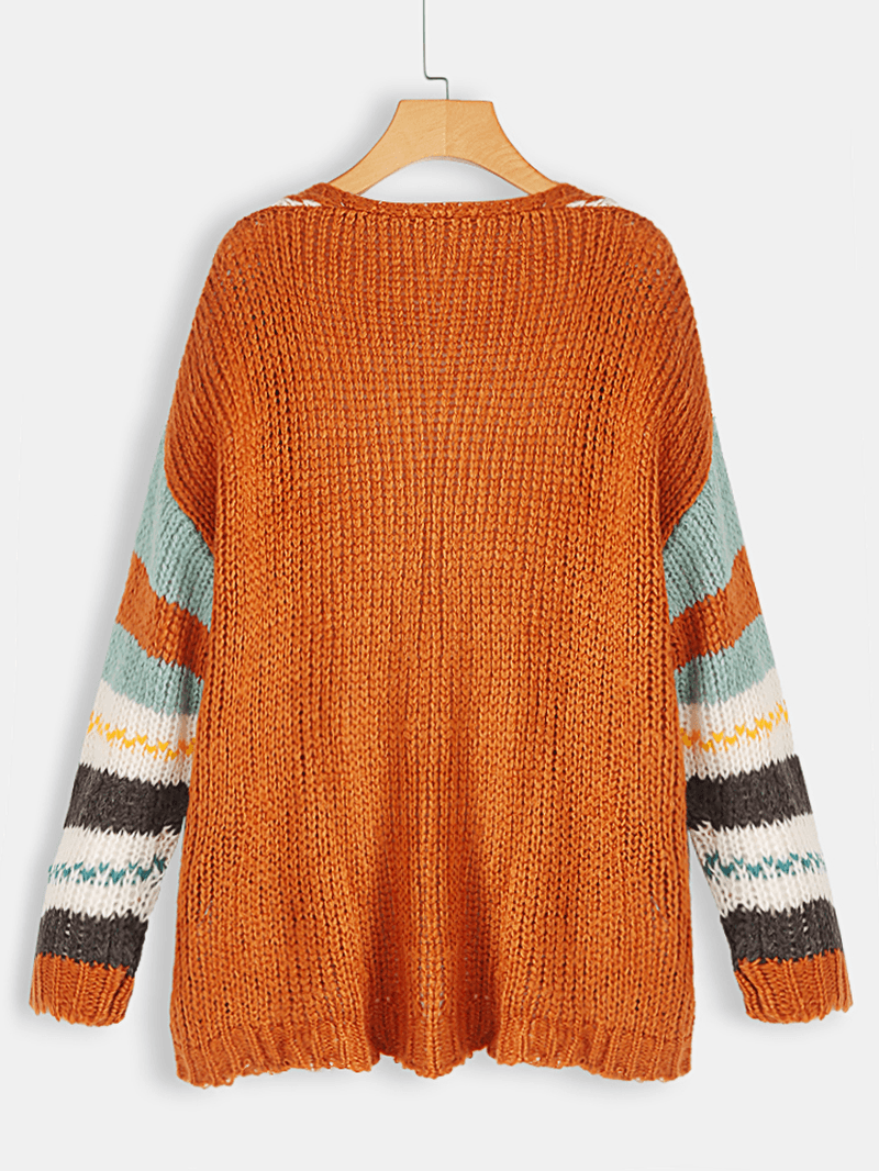 Women Casual Striped Color-Block Sweater Cardigans - MRSLM