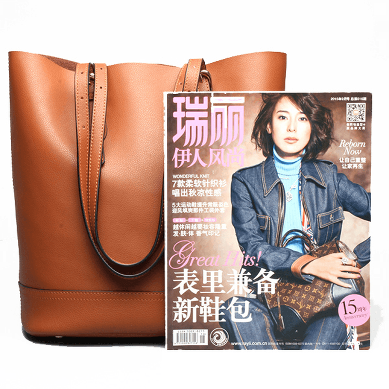 Ekphero Women Genuine Leather Handbag High End Tote Bag Bucket Bag - MRSLM