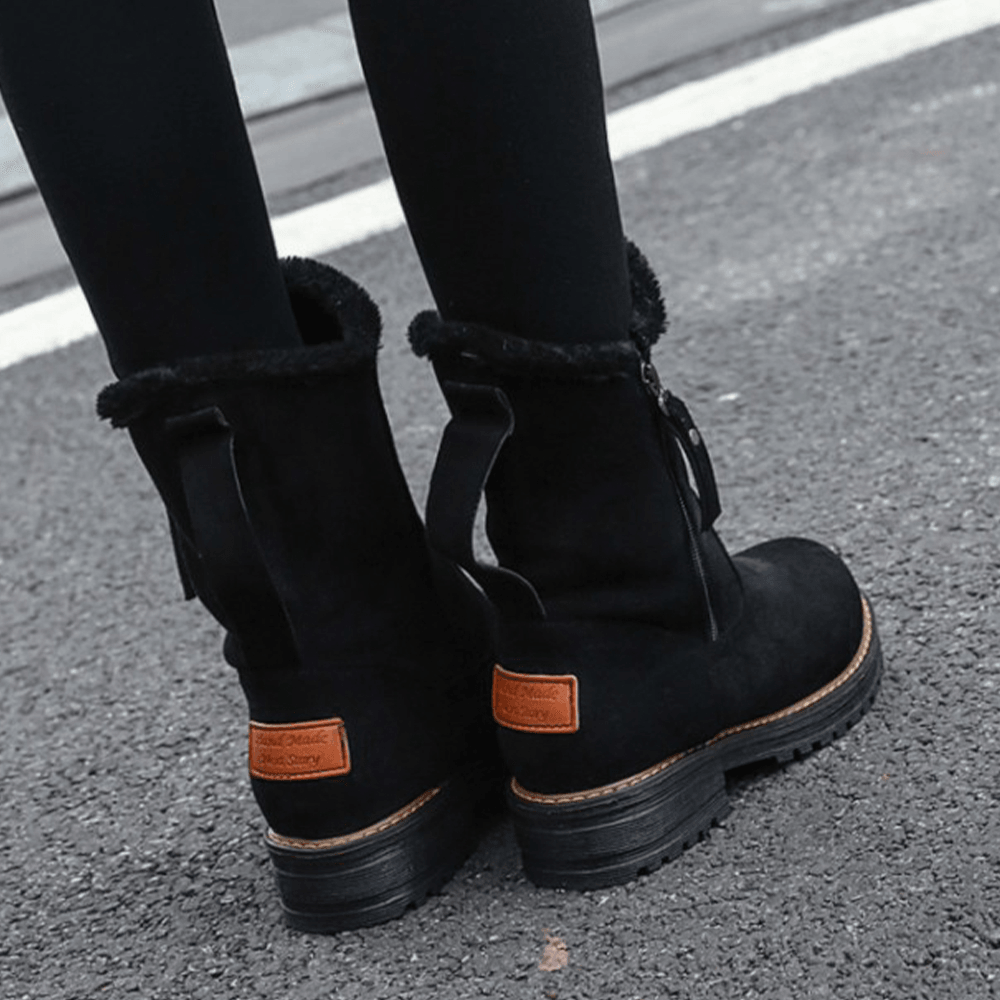 Women Casual Suede round Toe Side Zipper Flat Snow Boots - MRSLM