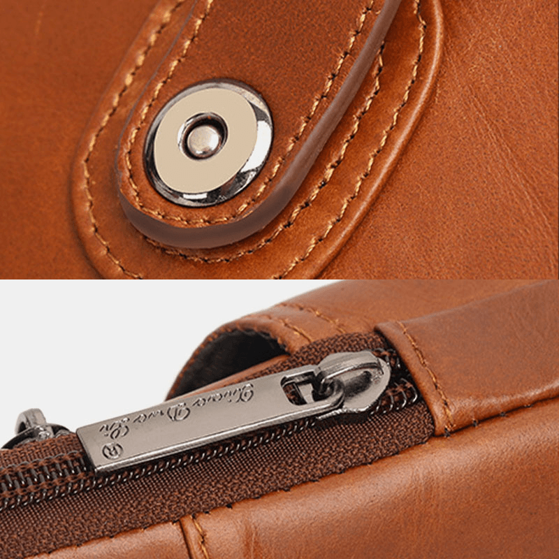 Men Genuine Leather Vintage Multifunctional 6.5 Inch Zipper Hasp Phone Bag Crossbody Bag Waist Bag - MRSLM