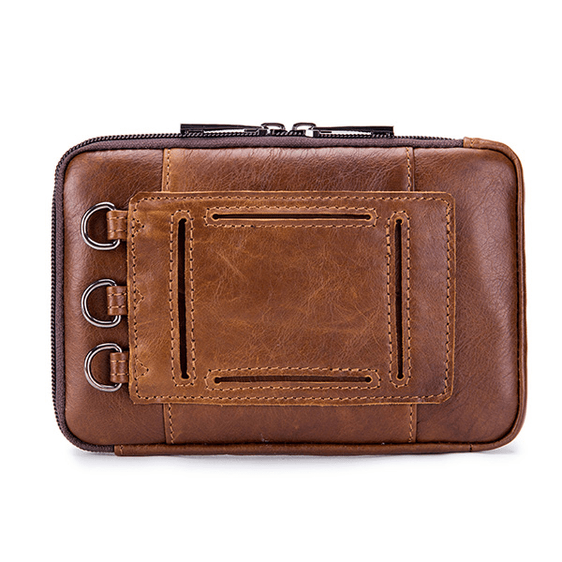 Men Genuine Leather Solid Waist Bag Shoulder Phone Bag Cross - MRSLM