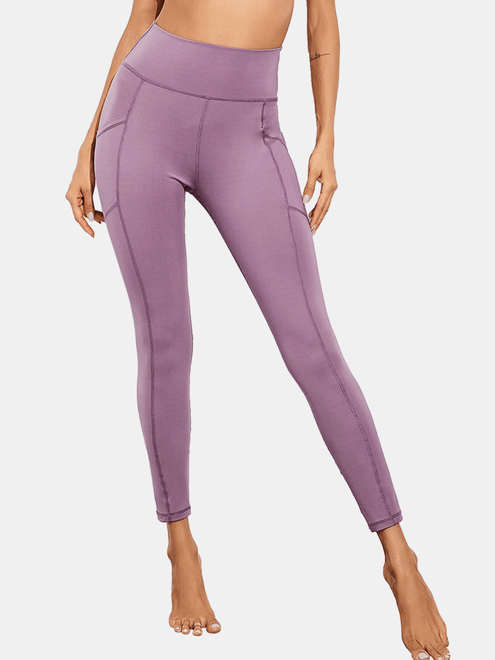 Casual Solid Color Stitching High Waist Yoga Sport Pocket Women Jogging Pants - MRSLM