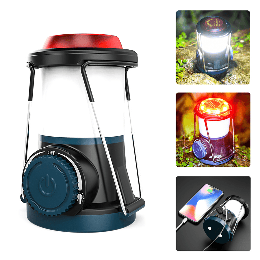 Multifunction Camping Light 3 Modes USB Rechargeable Hanging Tent Lamp Power Bank with Bracket - MRSLM