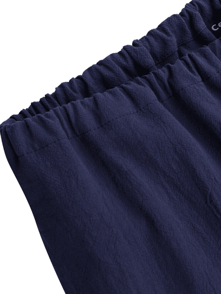 Solid Color Elastic Drawstring Waist Pocket Cotton Casual Pants for Women - MRSLM