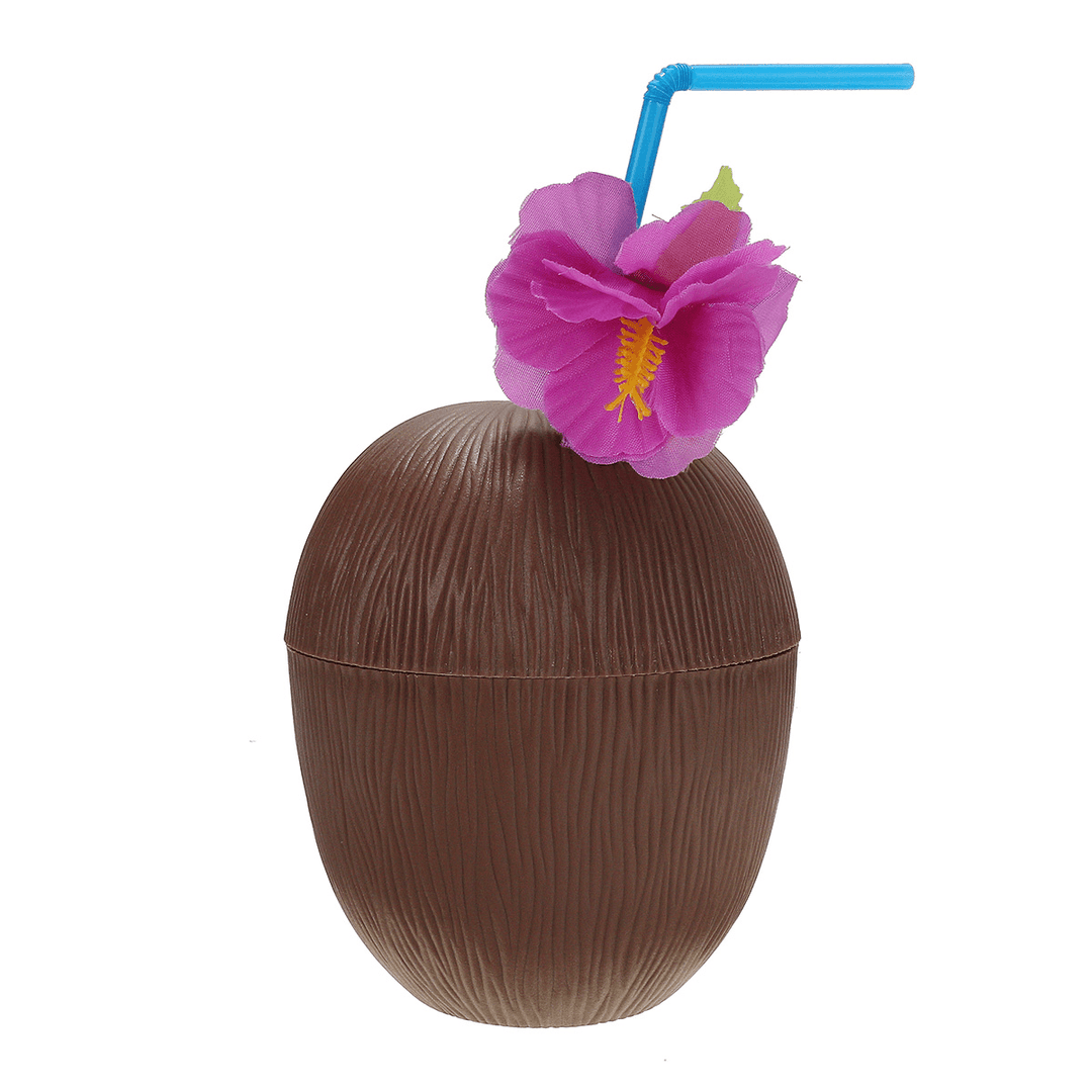 6Pcs Hawaiian Luau Hula Tropical Plastic Party Coconut Cup Drink & Straw Decoration Drinking Straw - MRSLM