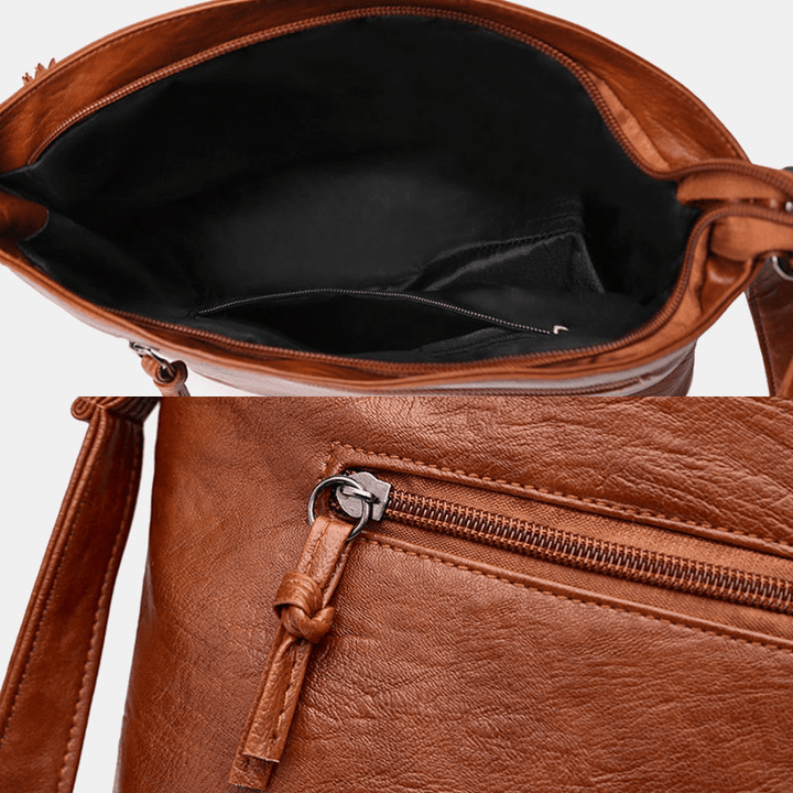 Women PU Leather Large Capacity Retro 6.3 Inch Multi-Pocket Phone Bag Soft Crossbody Bags Shoulder Bag - MRSLM