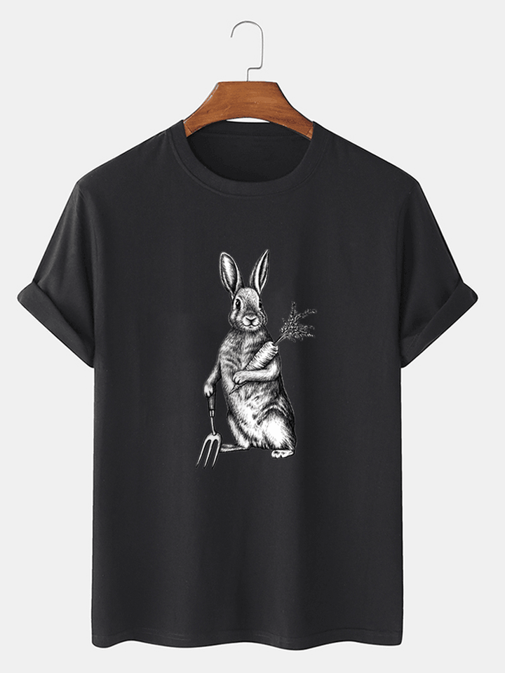 Mens 100% Cotton Easter Rabbit & Carrot Graphic Short Sleeve T-Shirt - MRSLM