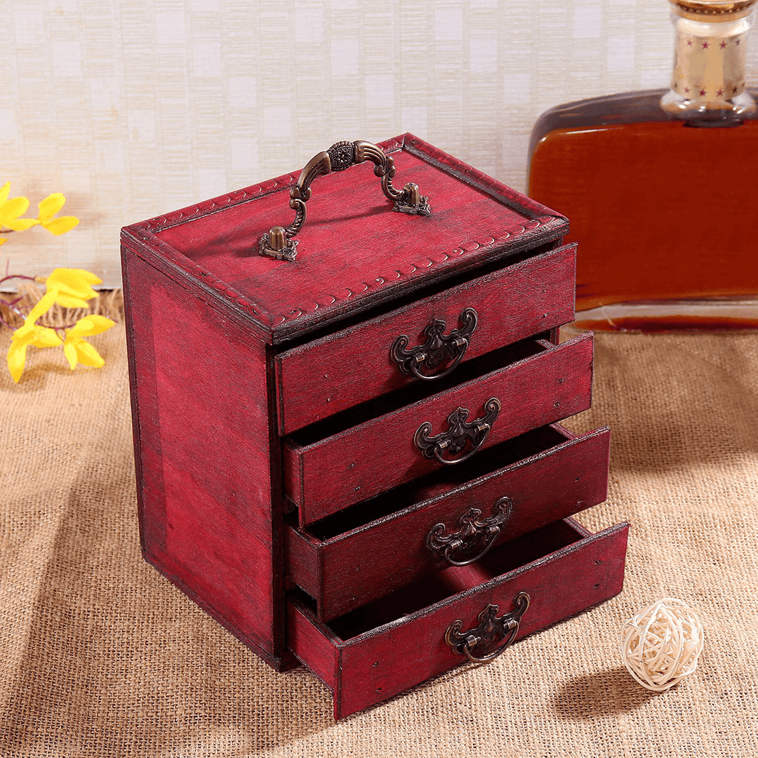 4 Layers Wooden Classic Drawer Jewelry Cabinet Box Storage Stand Organizer - MRSLM