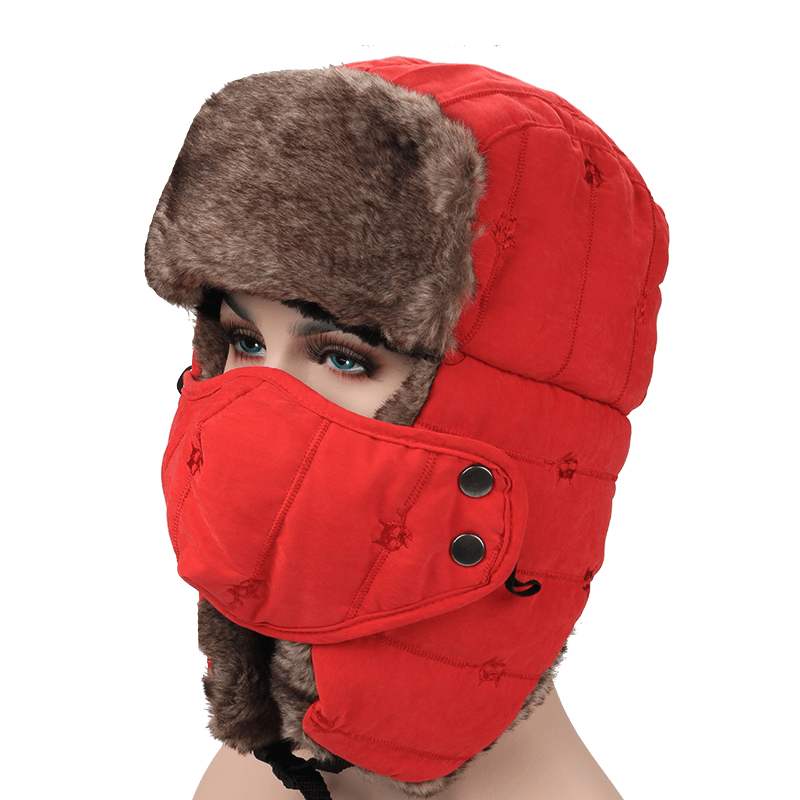 Mens Velvet Winter Russian Hats Outdoor Skiing Windproof with Masks Lei Feng Caps - MRSLM
